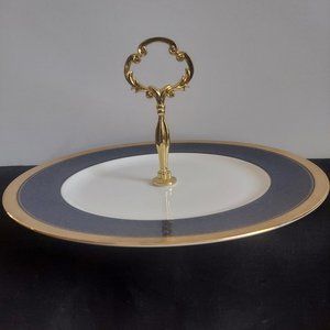 Noritake Odessa Cobalt Gold Handled Tray w/gold hardware